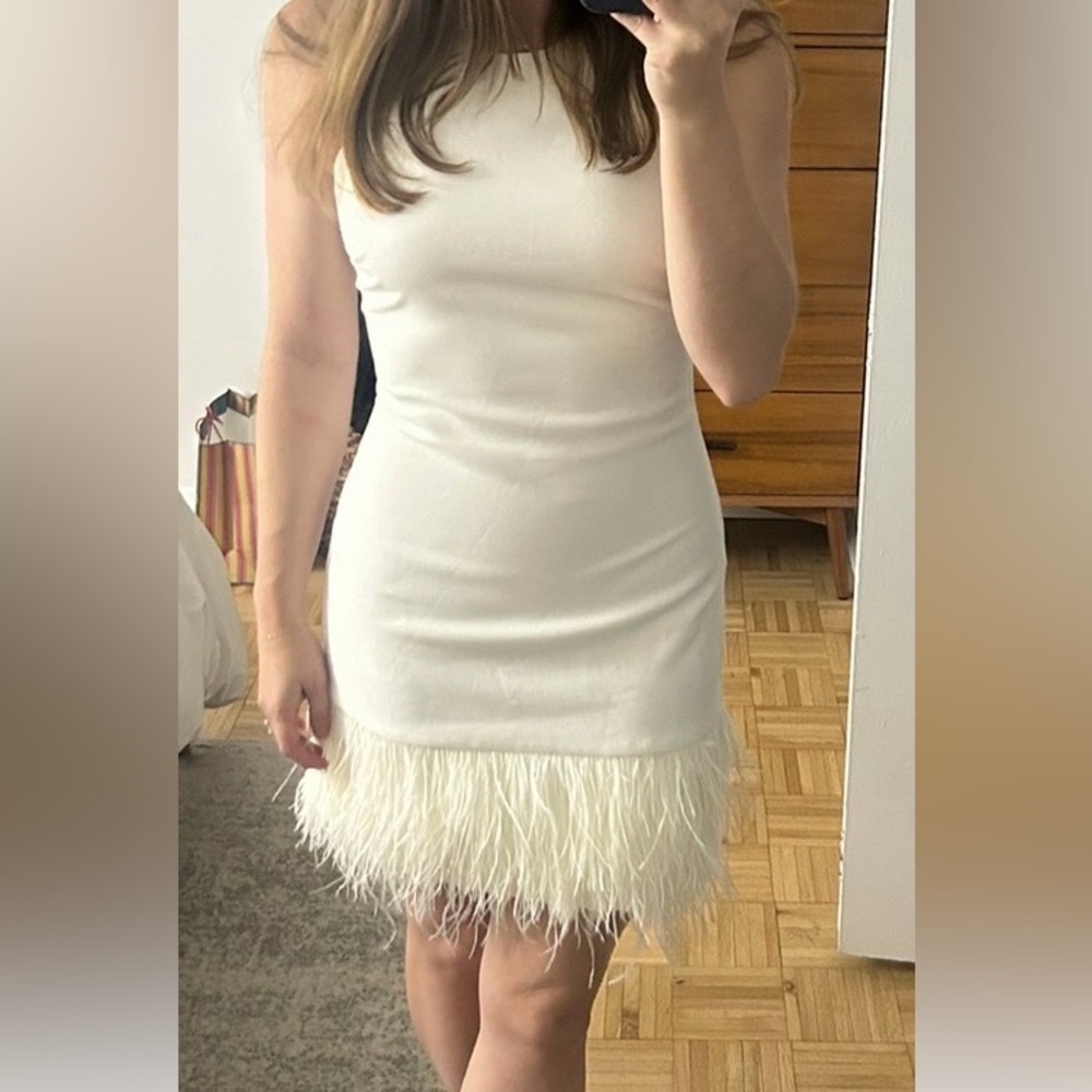 Likely White Feather-Trim Mini Dress (Bridal, Second Look)